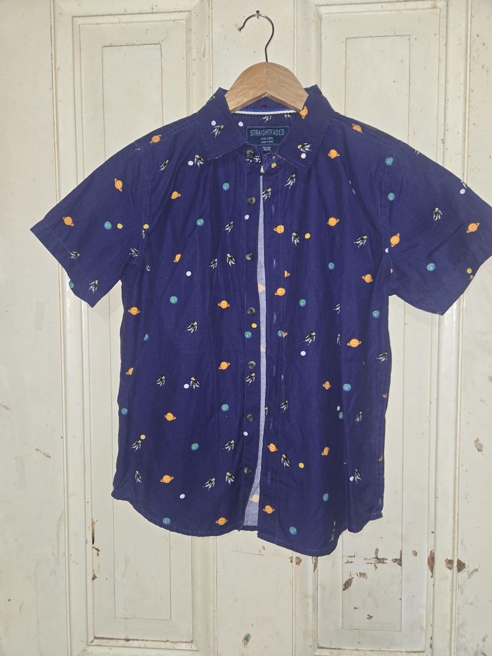 Boy's Navy Short-Sleeve Planet Print Shirt
